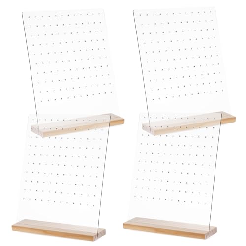 Homoyoyo 4 Stück Transparenter Acryl Ohrring Organizer mit Löchern Abnehmbarer Holzsockel Großer Schmuckständer für Ohrstecker Vielseitiger Ohrsteckerhalter für Zuhause Laden und Messen von Homoyoyo