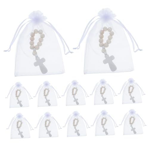 Homoyoyo 40 Sätze Teiliges Holzperlen Gebetsarmbänder mit Kreuzanhängern für Taufe und Kommunion Inklusive Organzabeutel Katholischer Schmuck als Geschenkidee für Babyparty und von Homoyoyo
