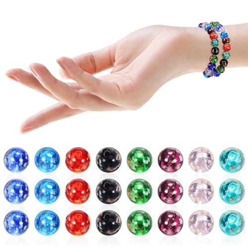 Homoyoyo 40 Stück Glow in The Dark Glasperlen Runde Perlen in Lila Blau Grün Schwarz Rot für DIY Schmuck Basteln Armbänder und von Homoyoyo