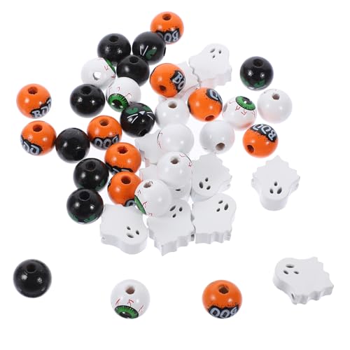 Homoyoyo 40 Stück Halloween Holzperlen Lose Runde Holzperlen mit Geist Orange Boo für Diy Schmuck Dekoration Basteln Armbänder Perlenhandwerk Homoyoyo 40 Stück Halloween Holzperlen Lose Runde Holzperlen mit Geist Orange Boo für Diy Schmuck Dekoration Basteln Armbänder Perlenhandwerk von Homoyoyo