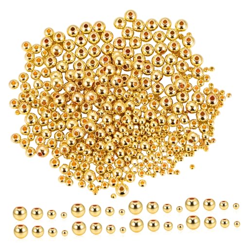 Homoyoyo 400Stücke Abstandsperlen Goldfarbe Runde Perlen für Schmuckherstellung DIY Armbänder und Langlebige und Farbbeständige Metallperlen für Erwachsene von Homoyoyo