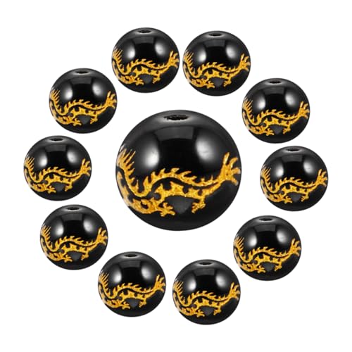 Homoyoyo 48 Stück Rundperlen mit Drachenmuster Goldfolie Eingravierte Diy Bastelperlen für Armbänder und Kulturell Bedeutungsvolle Schmuckzubehörteile von Homoyoyo