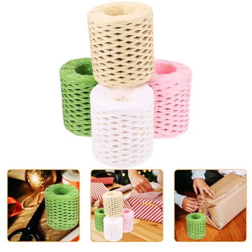 Homoyoyo 4Rollen Raffiabast Bastband Für Geschenkverpackungen Dekorative Papierschnur Windweiß Buchweizen Für DIY Projekte Und Weihnachtsgeschenke von Homoyoyo