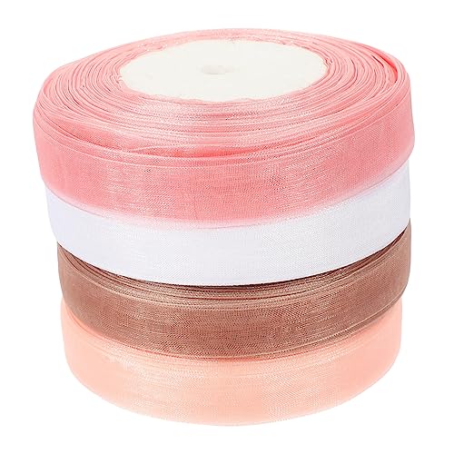 Homoyoyo 4Rollen Transparentes Chiffonband für DIY Blumensträuße Geschenkverpackung und Hochzeitsdekoration Champagner und Silberbraun von Homoyoyo