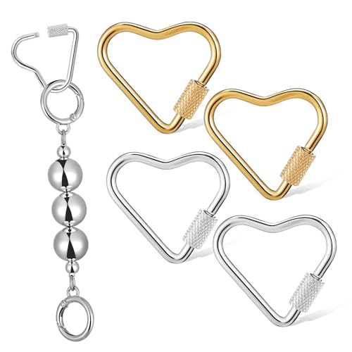 Homoyoyo 4Stücke Herzförmige Karabinerhaken Schlüsselkarabiner Clips Für DIY Schmuck Handtaschen Und Schlüsselanhänger Goldene Und Silberne Karabinerverschlüsse von Homoyoyo