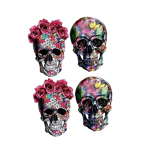 Homoyoyo 4Stücke Teiliges Bügelbilder Schädel Patches für Halloween Hochwertige Transferaufkleber für Kleidung Taschen und Dekoration für DIY Projekte von Homoyoyo