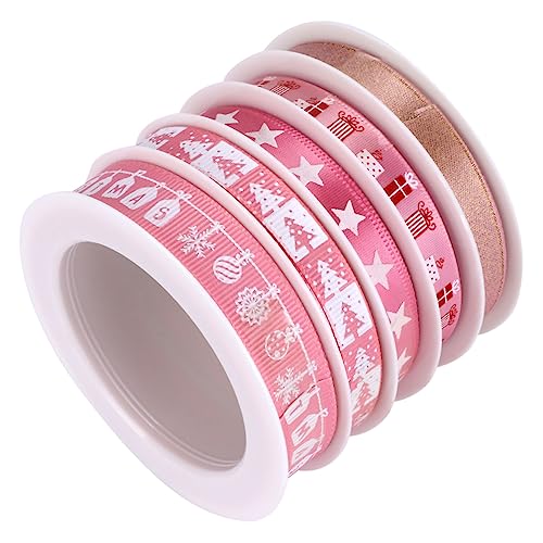 Homoyoyo 5 Rollen Dekorband Weihnachten Partydekorationen Weihnachtshandwerk Weihnachtsbänder dünn weihnachtsdeko geschenkband weihnachts band dekoratives Band Weihnachtsband Stoff Rosa von Homoyoyo