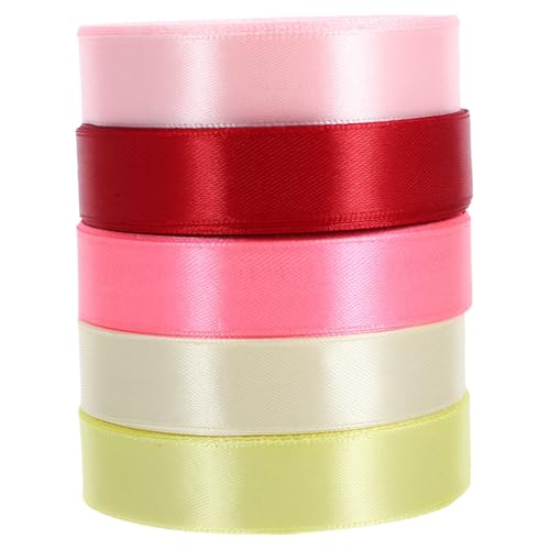 Homoyoyo 5 Rollen Geschenkband Rolle Satin Dekorationsband Farben Beige Creme Hellrosa Weinrot für Basteln und Partys von Homoyoyo