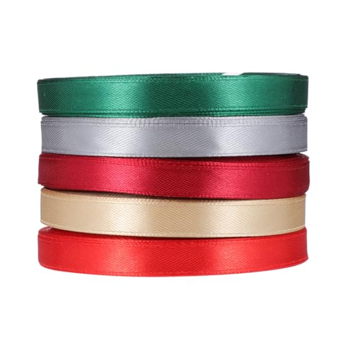 Homoyoyo 5 Rollen Satin Geschenkband Breit DIY Dekoband für Geschenkverpackung Blumen und Partydeko Weihnachtliche Farbmischung Grün Gold Rot Silber Weinrot Vielseitig für Basteln und Homoyoyo 5 Rollen Satin Geschenkband Breit DIY Dekoband für Geschenkverpackung Blumen und Partydeko Weihnachtliche Farbmischung Grün Gold Rot Silber Weinrot Vielseitig für Basteln und von Homoyoyo
