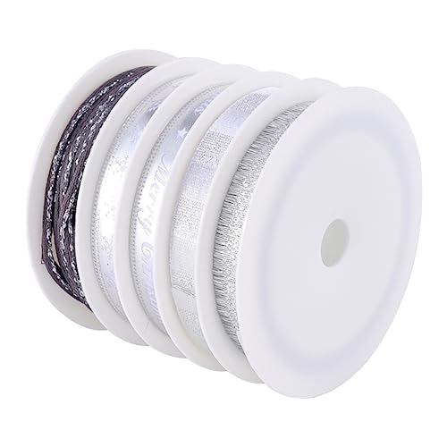 Homoyoyo 5 Rollen dekoratives Band Dekorationen Weihnachtsdekoration Weihnachtsdekorbänder Bogenband Partyband eng ribbons ribbon band weihnachtdeko Weihnachtsband Dekorband Stoff Silver von Homoyoyo