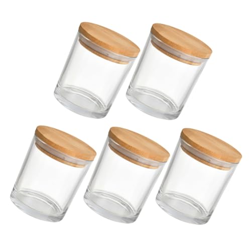Homoyoyo 5 Sätze Glas Kerzengläser mit Bambusdeckeln Leere Duftkerzenbehälter für DIY Kerzenherstellung Hitzebeständige Glasdosen Dekorative Aromatherapie Kerzenhalter für Zuhause und von Homoyoyo