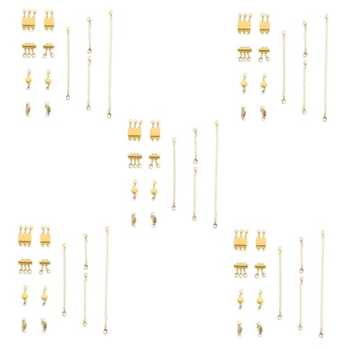 Homoyoyo 5 Sätze Reihigen und Reihigen Halskettenverbindern mit Verlängerungen und Verschlüssen für Schmuckherstellung Goldfarben für Schichtweise und Armbänder von Homoyoyo