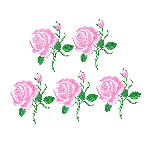 Homoyoyo 5 Stück Bestickung von Kleidung Flicken für Kleidung Aufnäher Kleidungsflicken bunt Reparatur repair patch bügelbild Kleidungsstück Patches Bastelzubehör zum Nähen Stickgarn Rosa von Homoyoyo