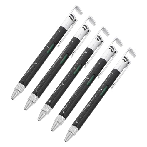 Homoyoyo 5 Stück Sechs-in-Eins-Schrauben dreher Multi-Schraubendreher -Stift-Werkzeug kugelschreiber ballpoint pen Schraubendreherstift mit Lineal 6-in-1-Stifte ABS-Kunststoff Black von Homoyoyo