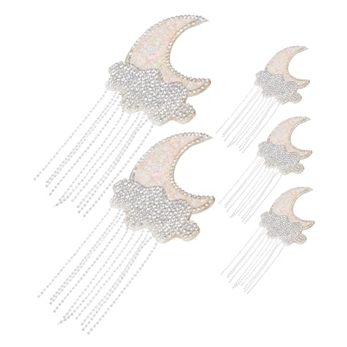 Homoyoyo 5 Stück Selbstklebende Mond Wolken-applikationen mit Quaste Funkelnde Strasssteine Hitzebeständige Patches für Kleidung Taschen Jeans DIY Bastelprojekte Weiß von Homoyoyo