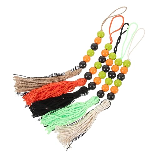 Homoyoyo 5 Stück Teiliges Holzperlen Hängedekor mit Farbigen Quasten Rustikales Wandornament aus Holz und Baumwolle Langlebig Einfach zu Befestigen als Festliche und Partydekoration von Homoyoyo
