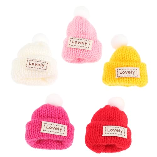 Homoyoyo 5 Stück Teiliges Mini Wollmützen Bunte Handgestrickte Puppenhüte DIY Bastelzubehör Weihnachtsbaum Christbaumschmuck Filzhut Deko für Party Fingerpuppen von Homoyoyo