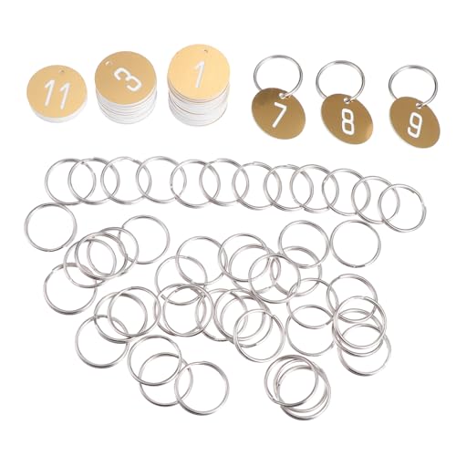 Homoyoyo 50 Stück Nummernschild groß runden Stichworte Bezeichner nummeriert Etikett schlüsselanhänger schlüsselkette Gepäck-ID-Tags kleine Gepäckanhänger ID-Tags mit Ringen Abs Golden von Homoyoyo
