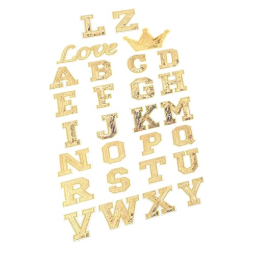Homoyoyo 56 Stück Teiliges Bügelbild Goldglänzenden Pailletten buchstaben Bestickte Applikationen zum Aufbügeln und Nähen für Kleidung Taschen Hüte und DIY bastelprojekte von Homoyoyo