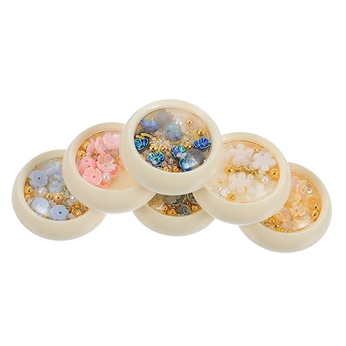 Homoyoyo 6 Boxen Nail Art Charms Bunte Schmuck Perlen für Maniküre und DIY Nail Design für Kreative Bastelprojekte Handys Hochzeitskleider und Mehr von Homoyoyo