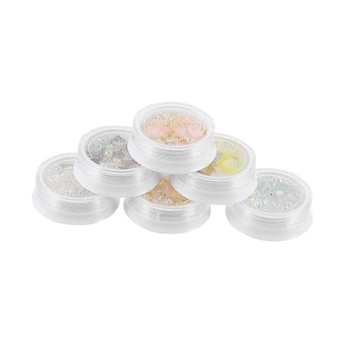 Homoyoyo 6 Boxen Nail Art Strasssteine und Perlen Shell Blumen Design Nageldekorationen für Damen Vielseitig für DIY Nagelkunst Handyhüllen und Schmuck Schimmerndes Farbenspiel Tragbare von Homoyoyo