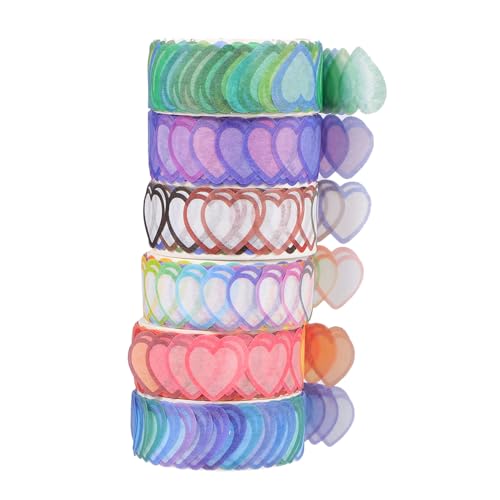 Homoyoyo 6 Rollen Dekorative Herz Washi Tapes Langlebige Masking Klebebänder für Scrapbooking DIY Kalender Geschenkverpackung Vielseitig Leicht Bedruckt für Handarbeit und Notizbücher von Homoyoyo
