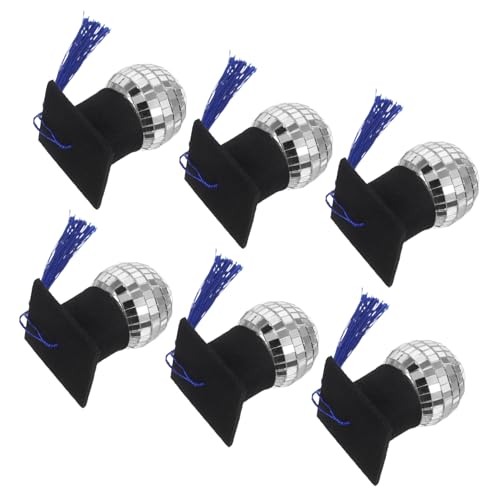 Homoyoyo 6 Stück Disco Ball Cake Toppers mit Graduation Cap und Farbiger Quaste Mini Dekoration für Abschlussfeier Kuchen Symbol für Akademischen Vielseitig für Cupcakes und Dessertbuffet von Homoyoyo