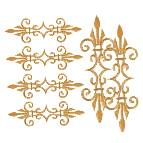 Homoyoyo 6 Stück Geißblatt Stickstoffpatz Hochzeitskleiderdekoration abnehmbar Langer Blätter Patch Aufnäher mit Blumenstickerei Brautapplikation Stickgarn Golden von Homoyoyo