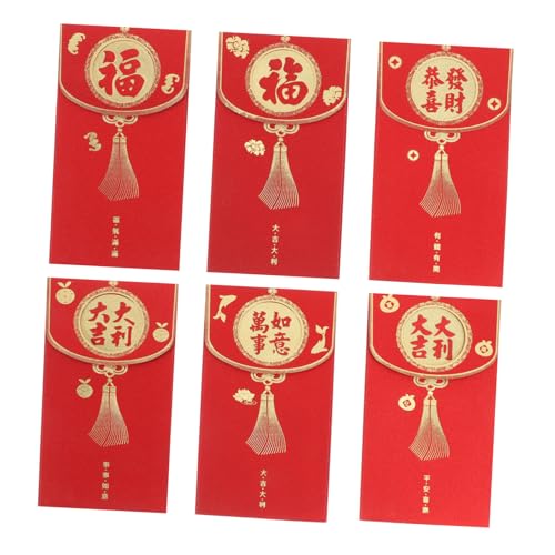 Homoyoyo 6 Stück Glitzernde Rote Umschläge für Chinesisches Neujahr Traditionelle Hong Bao Geldumschläge mit Einzigartigem Design für Hochzeiten und Langformat von Homoyoyo