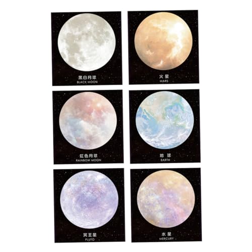 Homoyoyo 6 Stück Planetarische Haftnotizen Runde Selbstklebende Notizblöcke im Kawaii Stil für Büro Schule und Zuhause Einzigartige Memo Pads Erdkugel und Monddesigns von Homoyoyo