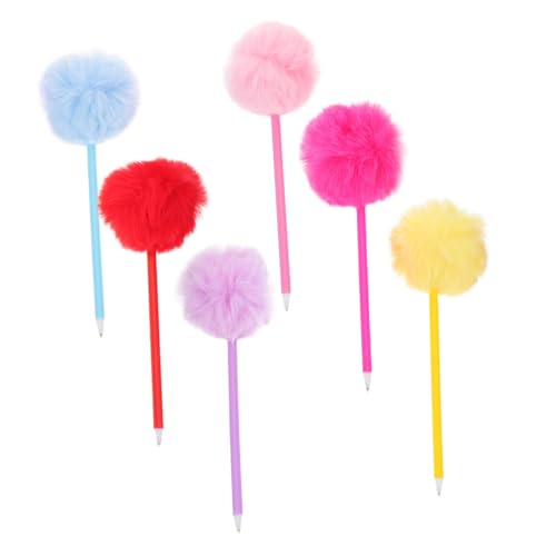 Homoyoyo 6 Stück Teiliges Bunter Pom Pom Kugelschreiber mit Weichen Plüschkugeln Lustige und Kreative Schreibstifte für Mädchen Reibungsloser Tintenfluss für Schule Büro und Party von Homoyoyo