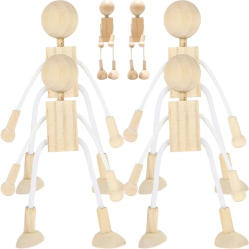 Homoyoyo 6 Stück Teiliges Unbemalter Holzfiguren für DIY Cartoon Puppen zum Bemalen und Basteln Fördert Kreativität und Handfertigkeit Vielseitig Einsetzbar für Projekte von Homoyoyo