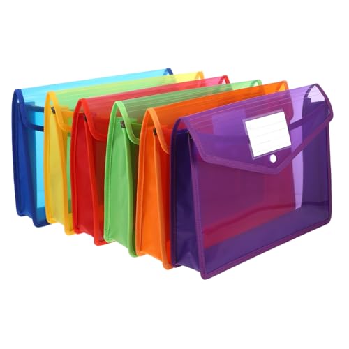 Homoyoyo 6 Stück Transparent PP Dokumentenmappe mit Druckknopfverschluss und Etikettentasche für Schule Büro und Zuhause Rot Blau Grün Orange und Gelb von Homoyoyo