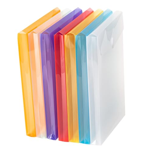 Homoyoyo 7 Stück Teiliges Dokumentenmappe Transparente Kunststoff Ordner mit Farbigen Fächern Wiederverwendbare Leichte Aktentaschen mit Knopfverschluss für Büro und Schule von Homoyoyo