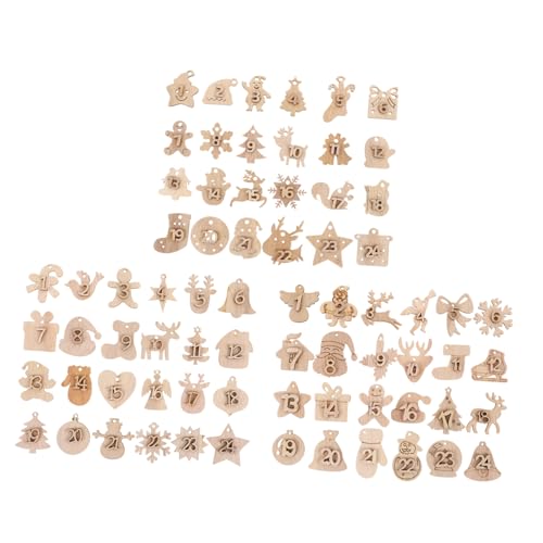 Homoyoyo 72 Stück Teiliges Holz Adventskalender Zahlen Langlebige Weihnachtsbaum Anhänger Natürliche Holzmaterialien mit Präziser Gravur für Weihnachtscountdown und Festliche Dekoration von Homoyoyo