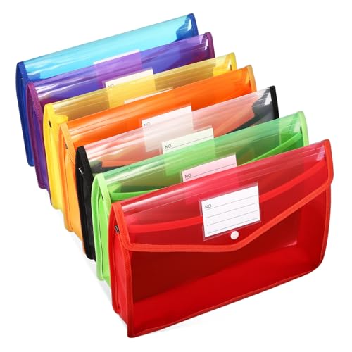 Homoyoyo 7Stücke Aktentaschen Knopfverschluss Transparente Dokumententaschen mit Etikettentasche Erweiterbar von Homoyoyo