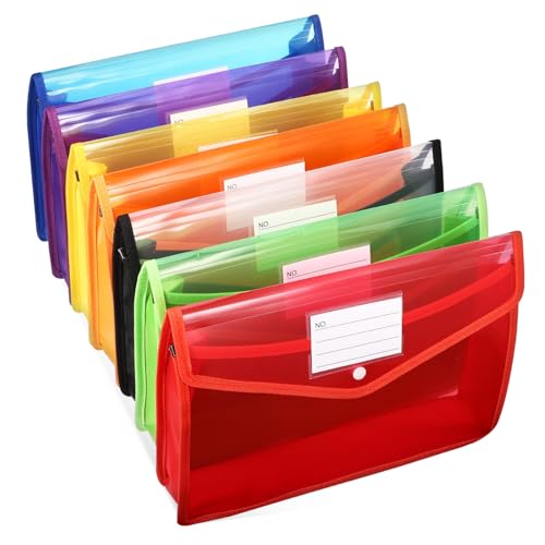 Homoyoyo 7Stücke Teiliges Dokumentenordner mit Knopfverschluss Erweiterbare Aktentaschen Transparente Dokumentenmappe mit Etikettentasche für Sicheres von Homoyoyo