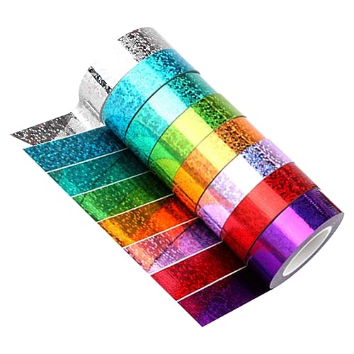 Homoyoyo 8 Rollen Geschenkband Selber Machen Klebrig Scrapbooking Tape Gemischtes Band Glitzerndes Scrapbook-klebeband Glänzendes Band Farbband Grün Lila Blau Mischt Farbe Dekorativ Basteln von Homoyoyo