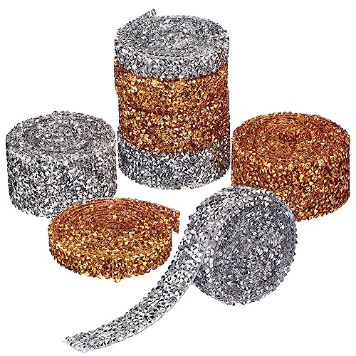 Homoyoyo 8 Rollen Selbstklebendes Strassband Silber Gold Funkelnde Bling Kristallbänder für Hochzeitstorten DIY Basteln Schmucksteine Dekoration von Homoyoyo