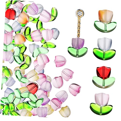 Homoyoyo 80 Stück Teiliges Bunte Tulpen Glasperlen für Schmuckherstellung DIY Armband Anhänger Bastelperlen für Kreative Bastelarbeiten von Homoyoyo