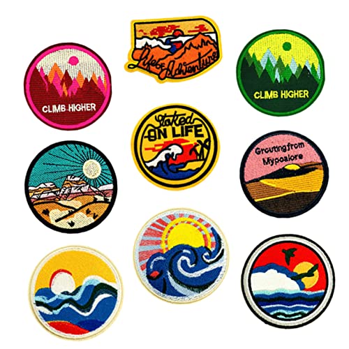 Homoyoyo 9Stücke Runde Aufnäher Stickerei Bügelpatches für Kleidung Taschen und Bastelprojekte Mischstil Cartoon Design Langlebige und Hautfreundliche Applikationen von Homoyoyo
