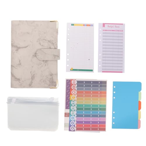 Homoyoyo Budget Planer Notizbuch mit Marmor Abnehmbares Ringbuch Vielseitiger Haushalts Organizer für Bargeld und Sparbuch Langlebiges Leder für Schule Büro Zuhause Graue Farbgestaltung von Homoyoyo