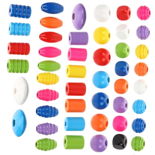 Homoyoyo Bunte Holzperlen Mix Vintage Spacer Beads für Schmuck Basteln DIY Holzperlen für Armbänder Halsketten Dekoration Glatte Hautfreundliche Naturholzperlen von Homoyoyo