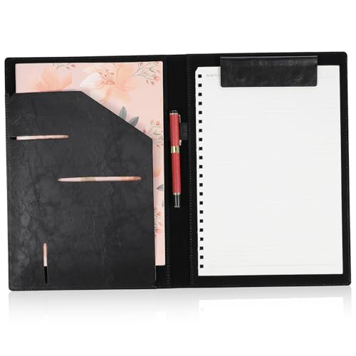Homoyoyo Dokumentenmappe mit Klemmbrett Eleganter Portfolio Ordner für Büro Meetings Multifunktionaler Organizer mit Fächern für Notizen Visitenkarten Robuster PU Material Leicht Tragbar von Homoyoyo