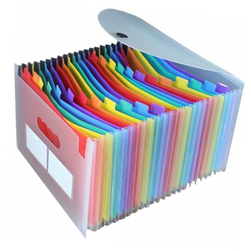 Homoyoyo Fächermappe Transparent mit Fächern Regenbogenfarbiger Ordner Aktenordner mit Elastischem Verschluss Tragbarer Dokumentenorganizer für Büro und Zuhause von Homoyoyo
