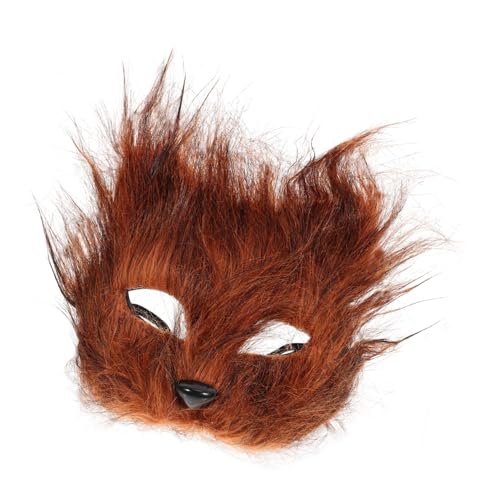 Homoyoyo Halbgesichts Fuchsmaskerade Maske mit Künstlichem Fell Komfortable Tierkostüm Maske für Halloween Party Cosplay und Maskerade für Erwachsene Braunes Langhaariges Design von Homoyoyo