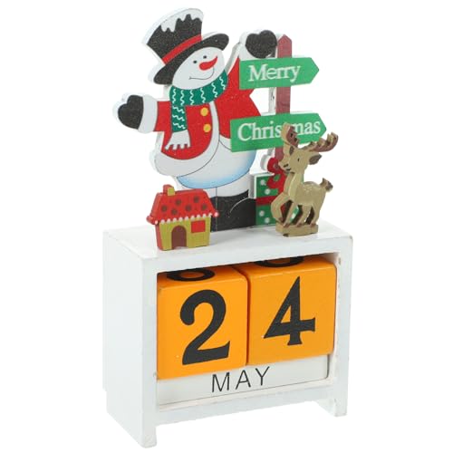 Homoyoyo Holz Weihnachtskalender Desktop Kalender Block Kreatives Xmas Party Langlebige Holzdeko für Tisch Multifunktionale Weihnachtsdekoration und Weißer Schneemann von Homoyoyo