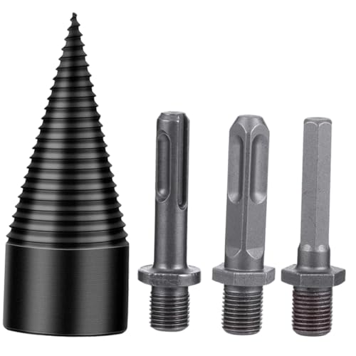Homoyoyo Holzspaltbohrer mit Aufnahmen Verschleißfester Stahl spaltkegel für Elektrische Bohrmaschine Rutschfestes Design Effizienter Holzspalter für Eiche Hickory Walnuss Platane von Homoyoyo