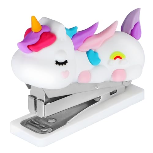 Homoyoyo Kleiner Handlicher Mini Heftgerät Einhorn Design Stabiler Mechanismus mit Großer Kapazität für Büro Schule und Zuhause Modischer Hefter für Effizientes Heften und von Homoyoyo