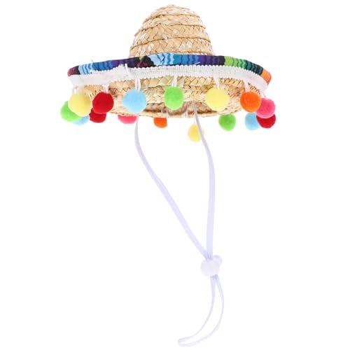 Homoyoyo Kleiner Mexikanischer Sombrero Hut mit Kinnriemen und Pompons Leichter Sicherer Partyhut für Tanzaufführungen Halloween und Mexikanische Themenfeiern Dekoratives Sommer Accessoire von Homoyoyo